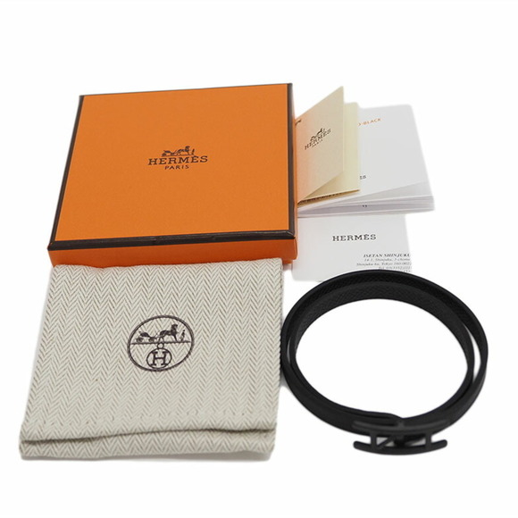 HERMES Leather Bracelet Biapi Double Tour Black So H010700CHAA Size T5 Men's - Picture 9 of 9